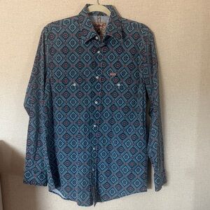 Rafter C Cowboy Collection Western Pearl Snap Aztec Geometric Print Medium NWT
